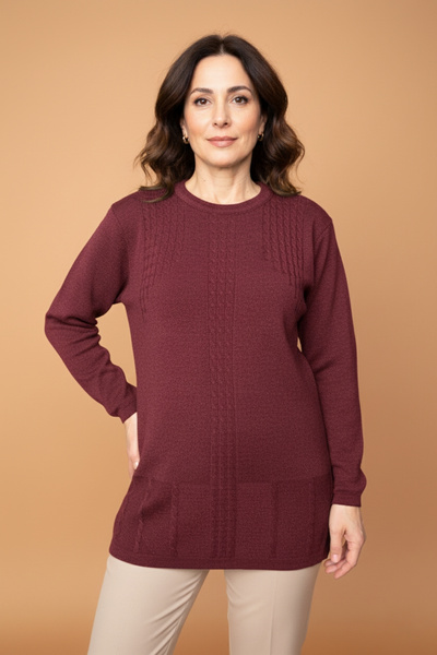 Ravencia Women's Crew Neck Stretch Fabric Patterned Knitwear Mother Sweater