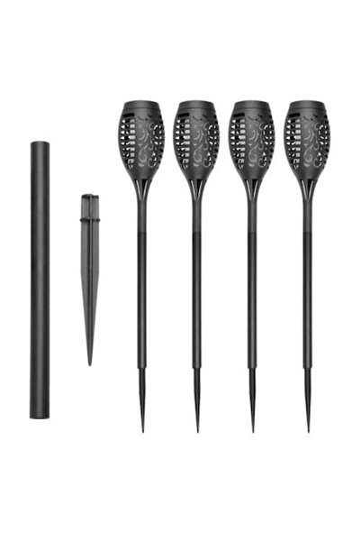 OEM Set of 4 Solar Garden Lamps, Flame Type, 12 LED, 7x51, Black