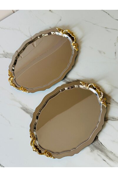 Melinda Lunea 2-Piece Oval Presentation Serving Tray with Gold Handles (20X25Cm)