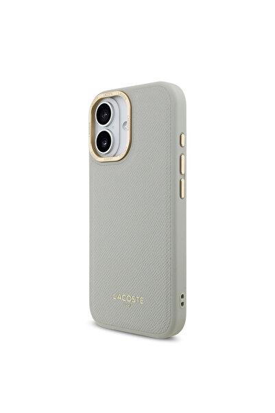 Lacoste iPhone 17 Compatible Case Original Licensed M-Safe Featured Champs Elysees Pu Leather Design Cover Gray