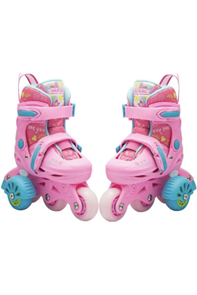 Krista Kids roller skates LW-R6BTS, pink M, sizes 29-32, assist wheels, with protective gear