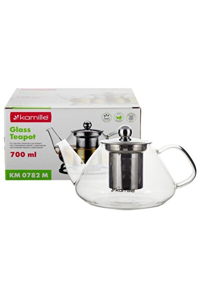 Kamille Ceainic KM-0782M cu infuzor, oțel inoxidabil și sticlă rezistentă la căldură, 700 ml