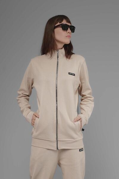 SOFTWAY Φούτερ Unisex Regular Fit με ψηλός λαιμός τσέπες με φερμουάρ - Μπεζ