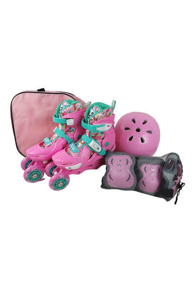 Krista 2 in 1 kids roller skates, R010S with helmet, elbow, knee pads, adjustable sizes 33-36, pink, M