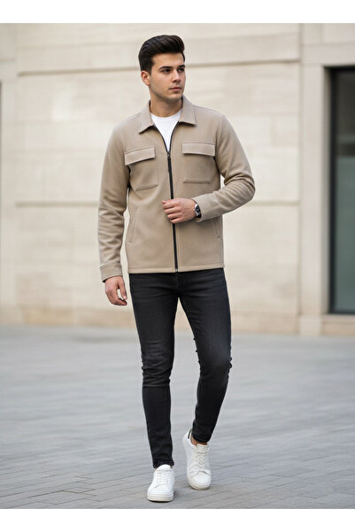 SÜVARİ Loose Fit Zippered Beige Sweat Cardigan