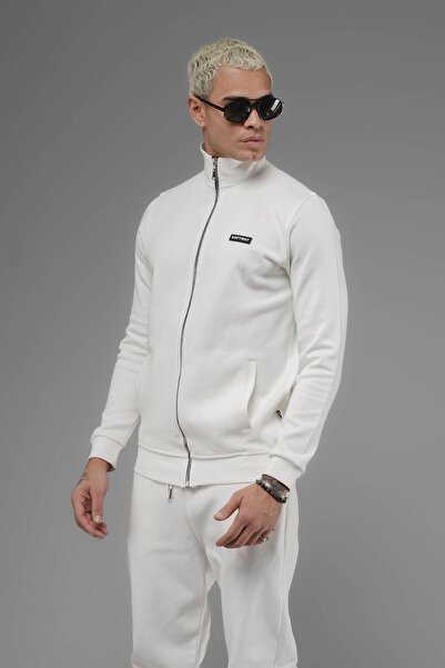 SOFTWAY Φούτερ Unisex Regular Fit με ψηλός λαιμός τσέπες με φερμουάρ - Λευκό