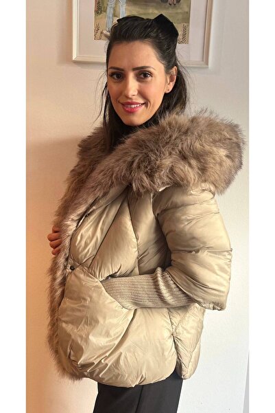 GLAMSI Women's jacket with premium organic fur and knitted sleeves