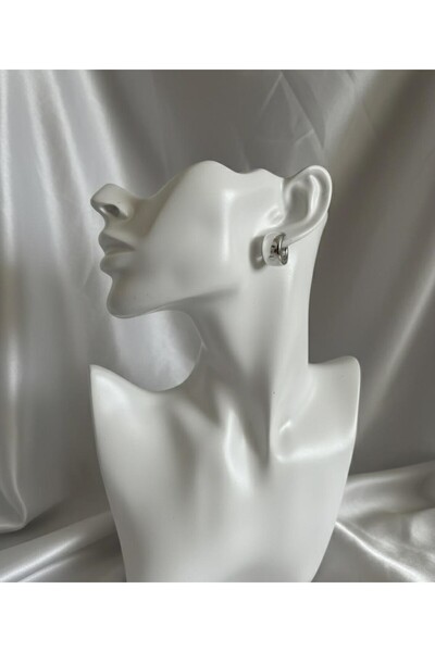 NUR TASARIM ATÖLYESİ Half Hoop Thick Model Silver Steel Earrings