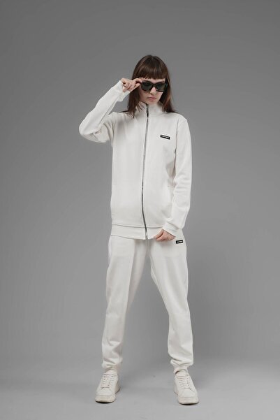 SOFTWAY Φούτερ Unisex Regular Fit με ψηλός λαιμός τσέπες με φερμουάρ - Λευκό