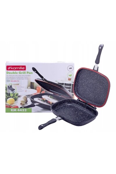 Kamille Tigaie grill cu două fețe, Kamille, 32x24x7,5 cm, Marmură, Negru