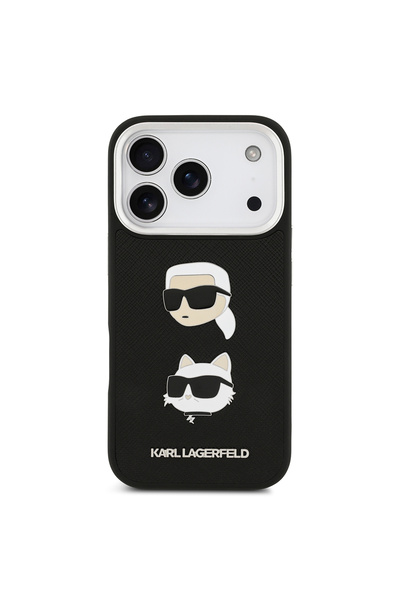 Karl Lagerfeld iPhone 17 Pro Max uyumlu Kılıf Orjinal Lisanslı Metal Logolu K&C Heads Pin Kapak Siyah
