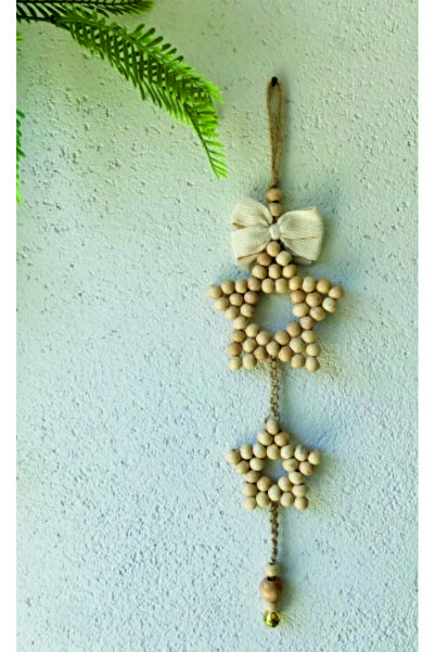 shop Dekoratif ahşap boncuklu yıldız figürlü çanlı duvar/kapı süsü
