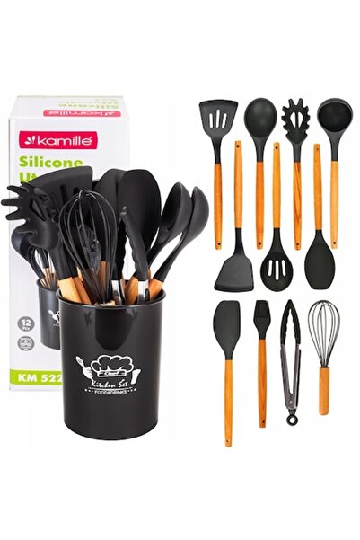 Kamille Set of 11 silicone kitchen utensils with holder – KM5227