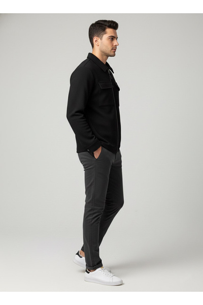 SÜVARİ Loose Fit Zippered Black Sweat Cardigan