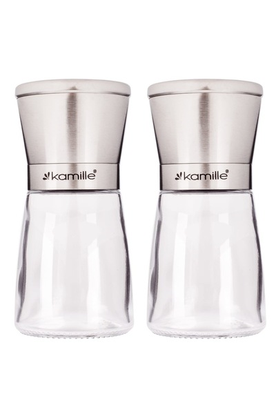 Kamille Set of 2 Salt and Pepper Grinders, Glass Body -