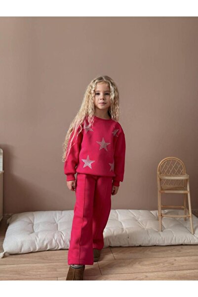 RAPAPA Star Stone Detailed 3 Threaded Yarn Fleece-Lined Girls' Tracksuit Set - Winter Model 9098