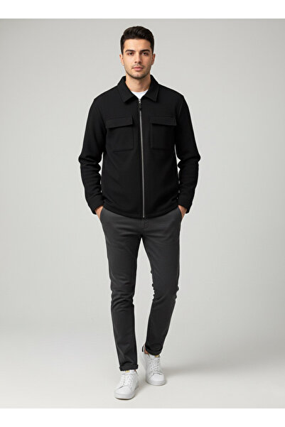 SÜVARİ Loose Fit Zippered Black Sweat Cardigan