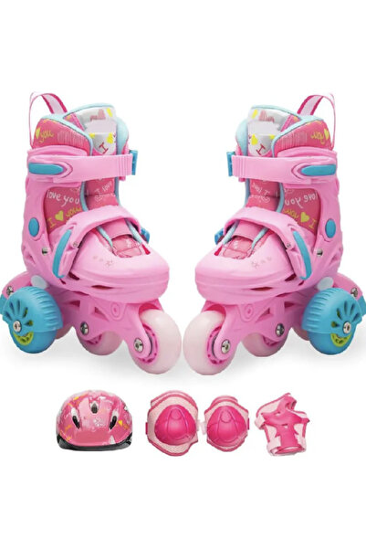 Krista Kids roller skates LW-R6BTS, pink M, sizes 29-32, assist wheels, with protective gear