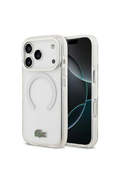 Lacoste iPhone 17 Pro Compatible Original Licensed M-Safe Featured Iconic Crocodile Logo Frosted Cover White