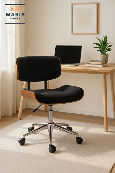 MARIA HOMES Black Adjustable Office Swivel Chair with Wheels, Mid-Century Mod...