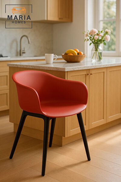 MARIA HOMES Red Plastic Armchair – Modern Curved Shell Chair with Black Legs ...
