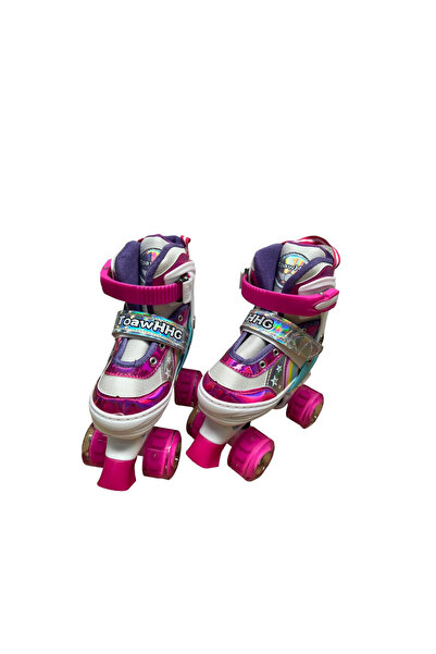 Krista Shiny 4-wheeled kids roller skates with lights, adjustable sizes 27 - 30, pink, XS