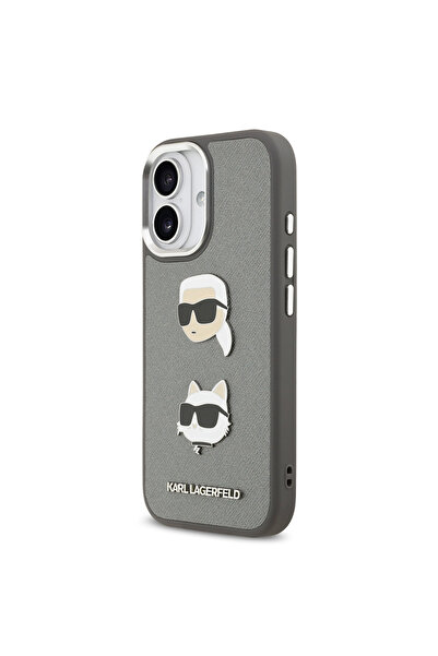 Karl Lagerfeld iPhone 17 Compatible Case Original Licensed Metal Logo K&C Heads Pin Cover Gray