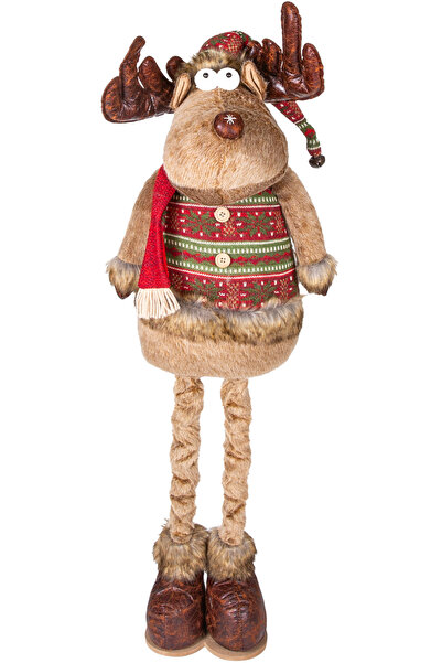 Herdekora Christmas Ornament, Deer Man, Brown - with Extendable Legs, Red Scarf, 30X60-100 cm