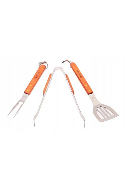 CKAYT Σετ σκευών ψησίματος, 3 τεμάχια, ανοξείδωτο ατσάλι, ξύλινες λαβές