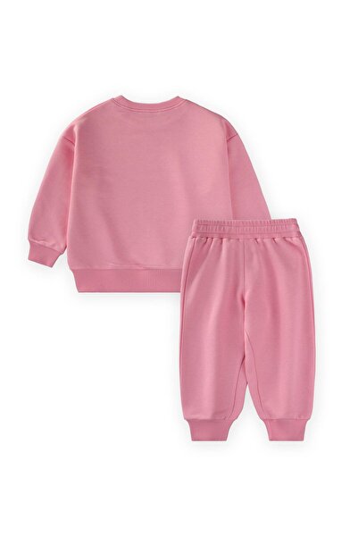 Cigit Kiraz Printed Sweatshirt Set 2-10 Years Pink