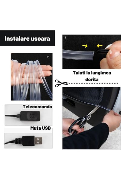 OEM Lumini ambientale LED RGB auto, conexiune USB cu telecomandă cu fir, 3 metri