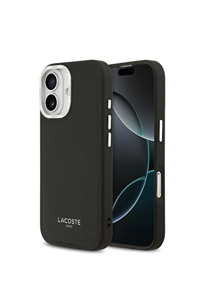 Lacoste iPhone 17 Uyumlu Kılıf Orjinal Lisanslı M-safeli Champs Elysees PU Deri Tasarımlı Kapak Siyah