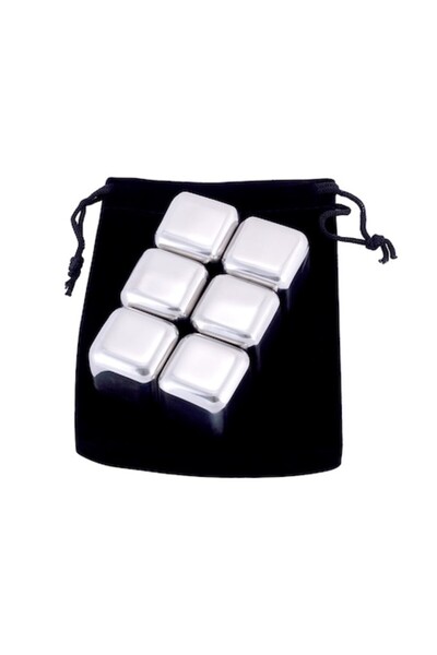 Kamille Set de 6 cuburi de gheață din oțel inoxidabil cu pungă, 2,5 x 2,5 x 2,5 cm, argintiu