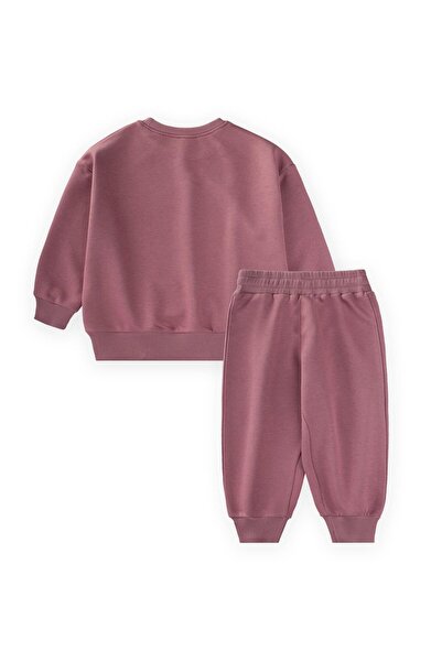 Cigit Kiraz Printed Sweatshirt Set 2-10 Years Dusty Rose
