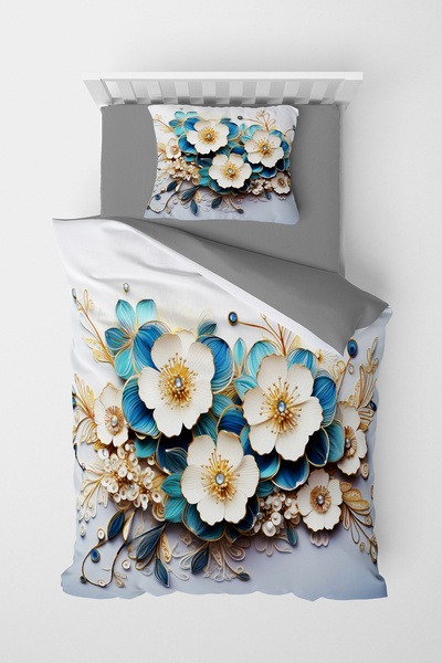 MonoHome 100% Cotton Ranforce Çeyizlik Luxury 5D Digital Single Duvet Cover Set Dıamond