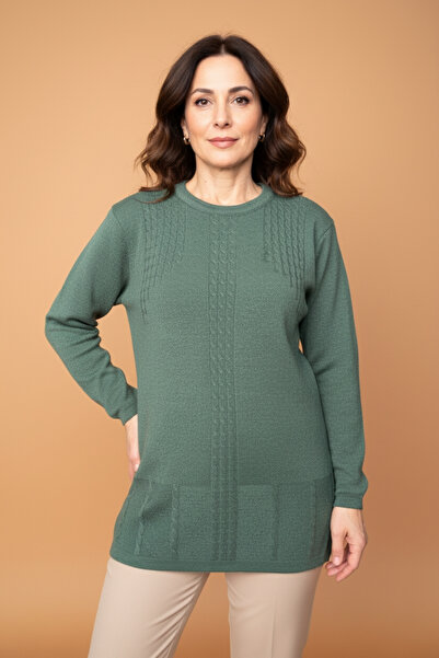 Ravencia Women's Crew Neck Stretch Fabric Patterned Knitwear Mother Sweater