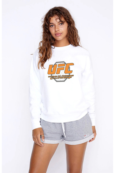 QIVI Ufc Ultimate Fighting Championship Printed White Women's Knitted Sweatsh...