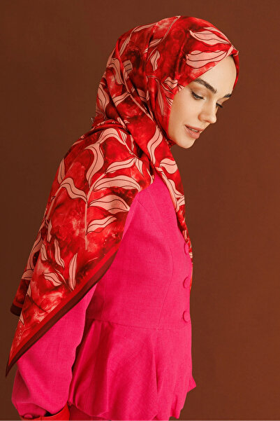 Mooncorn Burgundy Frond Pattern Hebei Silk Shawl