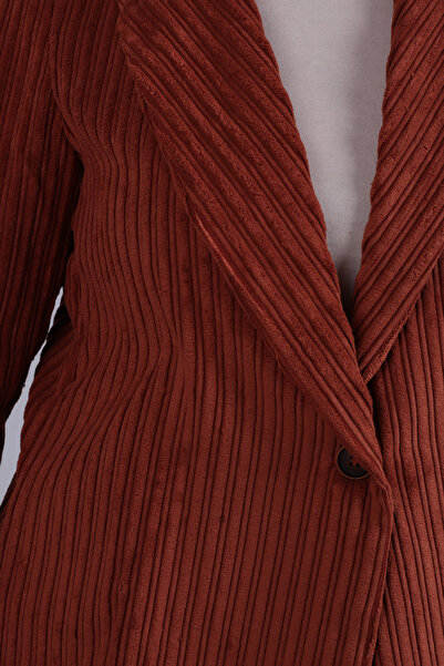 armonika Women's Dark Tile Single Button Velvet Jacket Arm-24K001043