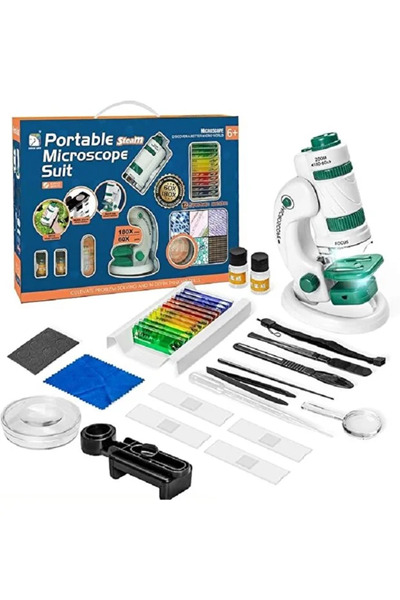 Renvox Çocuk Bilim Deney Cep Mikroskop seti Eğitici Mini El Mikroskop Işıklı ...
