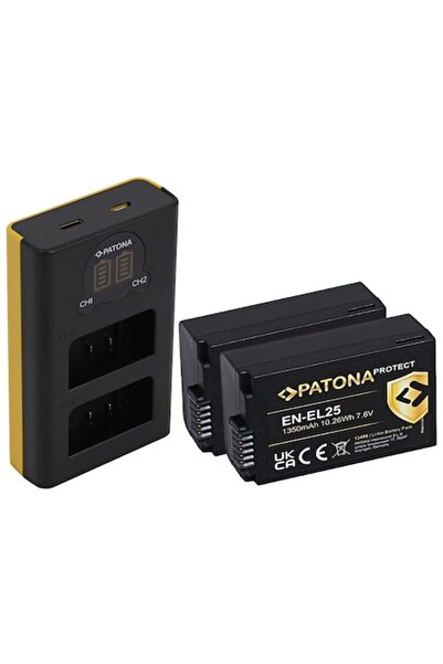 Patona Încărcător USB dual LCD cu 2 baterii protectoare Nikon EN-EL25 și micr...