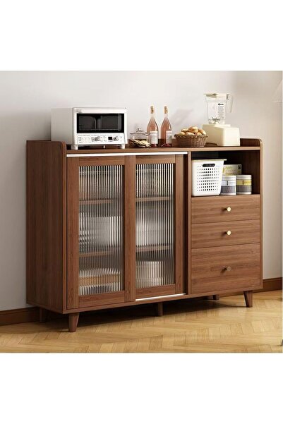 KEKE خزانة مطبخ خشبية حديثة للتخزين مع أرفف لغرفة المعيشة والمطبخ