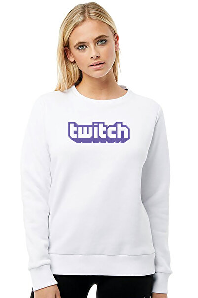 QIVI Twicht Sade Yazı Printed White Women's Knitted Sweatshirt Long Sleeve