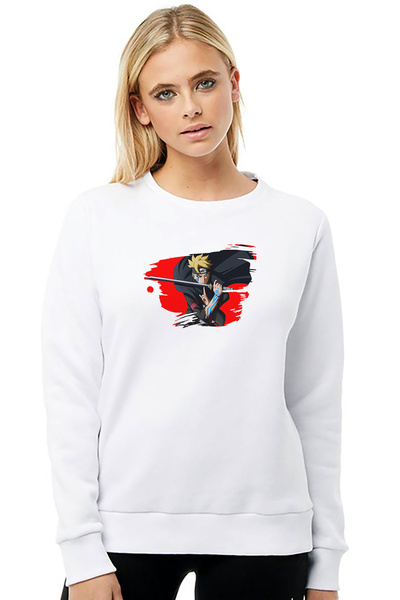 QIVI Best Anime Aesthetic Printed White Women's Knitted Sweatshirt Long Sleeve