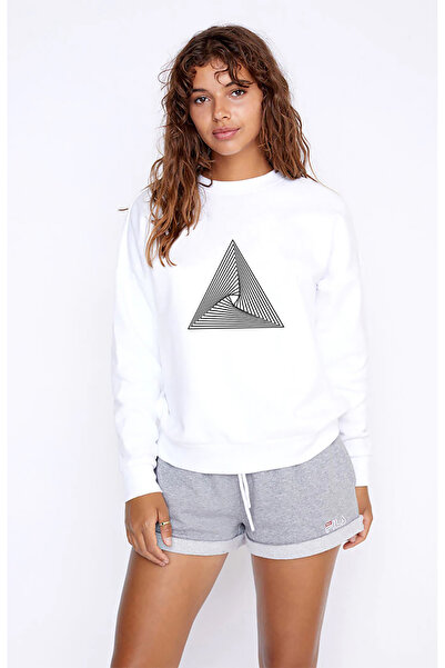 QIVI Hipnos Triangle Printed White Women's Knitted Sweatshirt Long Sleeve