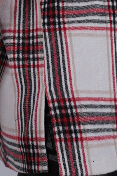 armonika Women's Red-White Men's Collar Side Slit Oversized Jacket Arm-26K001009