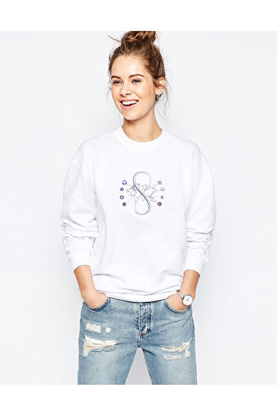 QIVI Sense8 Symbols Printed White Women's Knitted Sweatshirt Long Sleeve