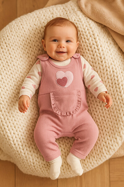 MYZİ STORE Σετ ολόσωμη φόρμα για μωρό 3 τεμαχίων - Σετ ολόσωμη φόρμα με σχέδιο καρδιάς, μελιτζάνα και κάλτσες, 100% βαμβάκι