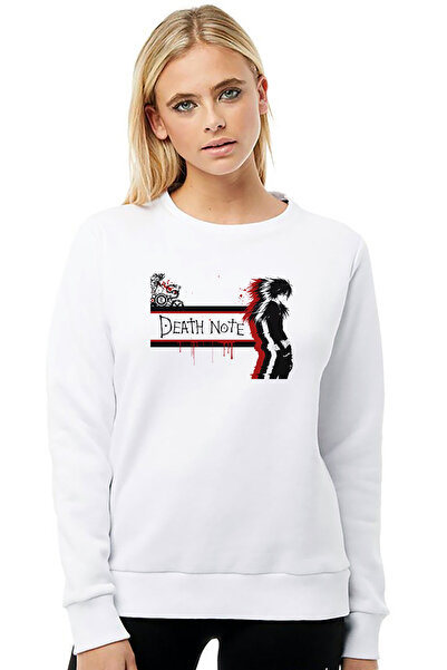 QIVI Anime Death Note Printed White Women's Knitted Sweatshirt Long Sleeve