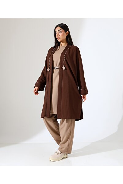 Fi'l Arz Fashion Women's Tassel Detail Loose Fit Long Cardigan